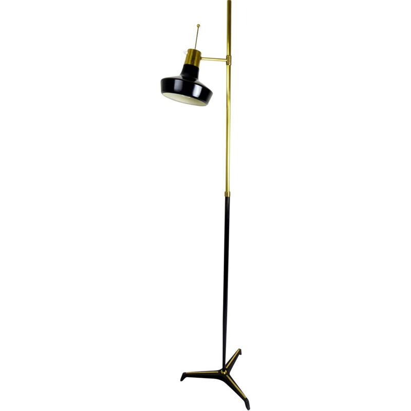 Adjustable floor lamp in black metal and brass- 1960s