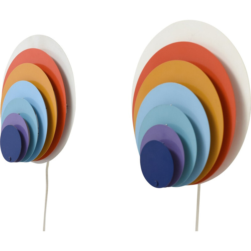 Pair of "peacock" multicolor wall lights, Bent KARLBY - 1970s