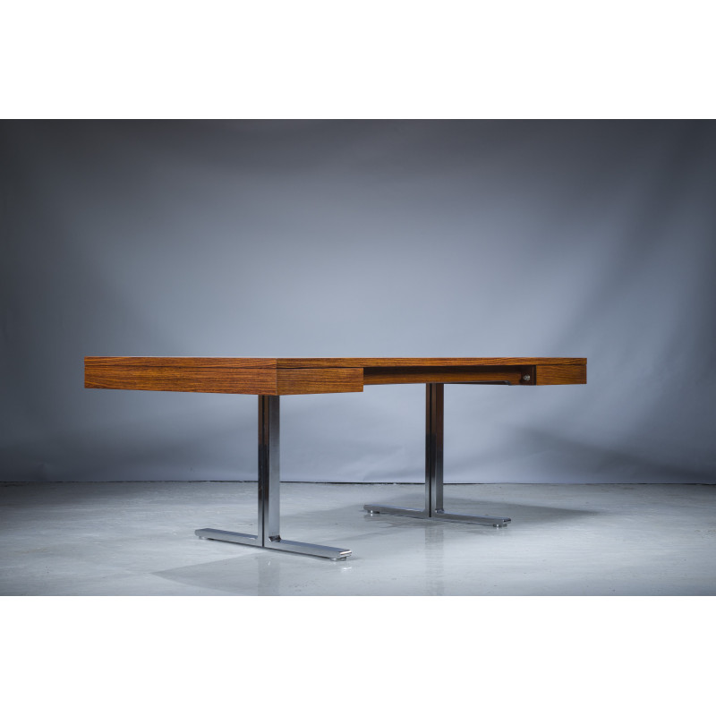 Vintage rosewood executive desk with sideboard by Walter Knoll for the Art Collection Series, Germany 1970