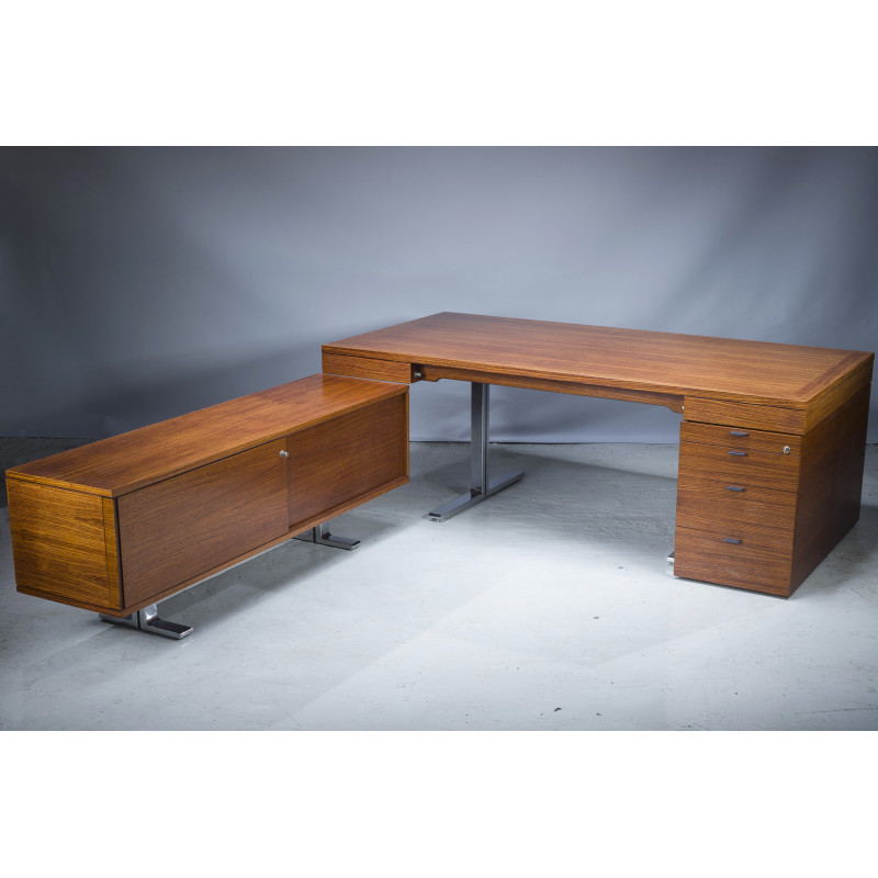 Scrivania direzionale vintage in palissandro con credenza di Walter Knoll per la serie Art Collection, Germania 1970