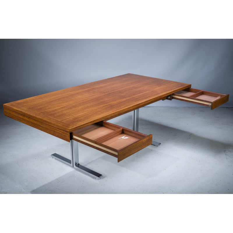 Vintage rosewood executive desk with sideboard by Walter Knoll for the Art Collection Series, Germany 1970