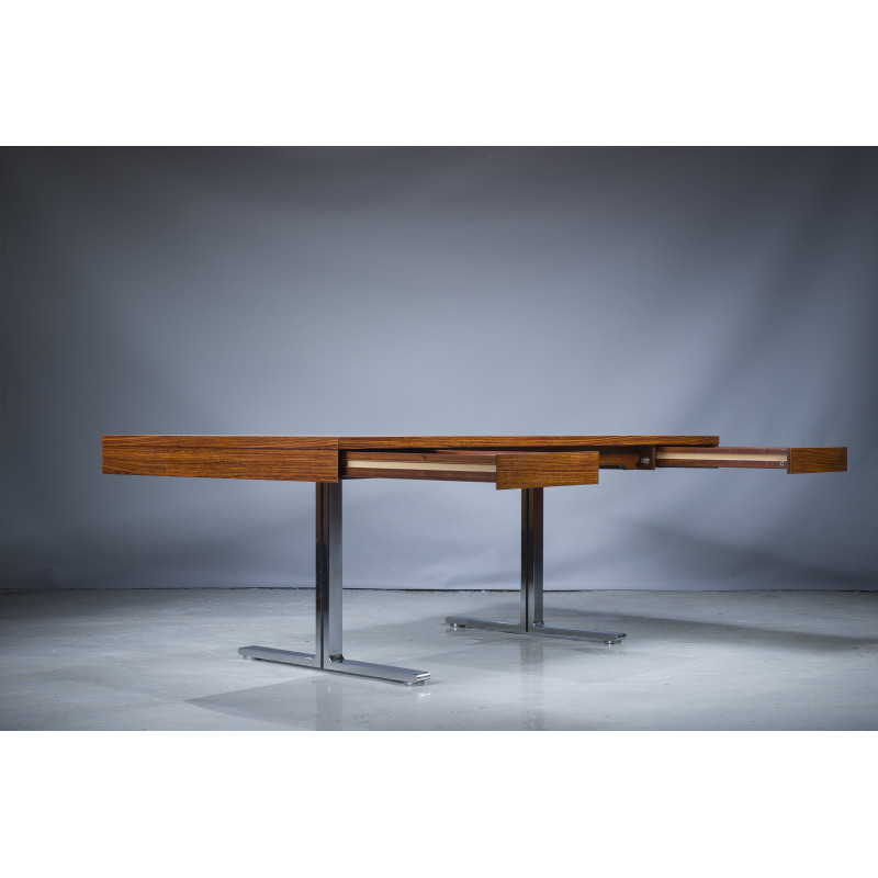 Vintage rosewood executive desk with sideboard by Walter Knoll for the Art Collection Series, Germany 1970