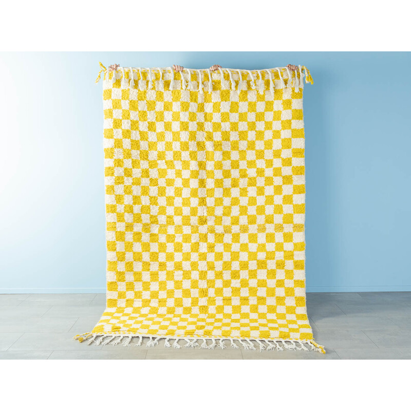 Vintage Bright Lemon Check wollen berber tapijt