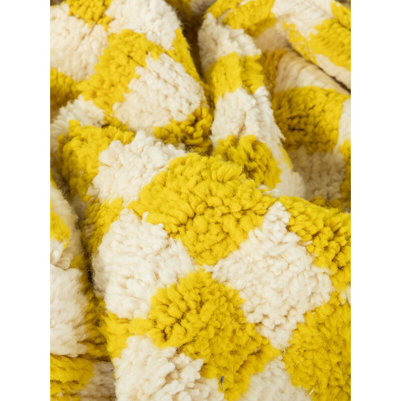 Vintage Bright Lemon Check wool berber rug