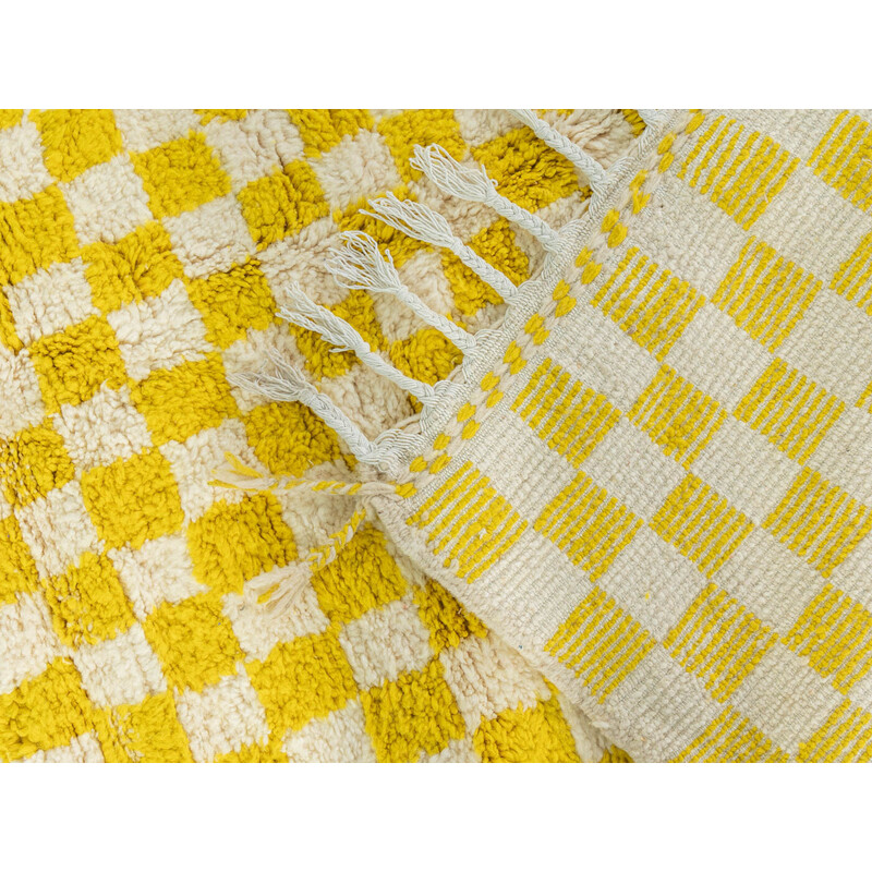 Tappeto vintage in lana berbero a scacchiera Bright Lemon