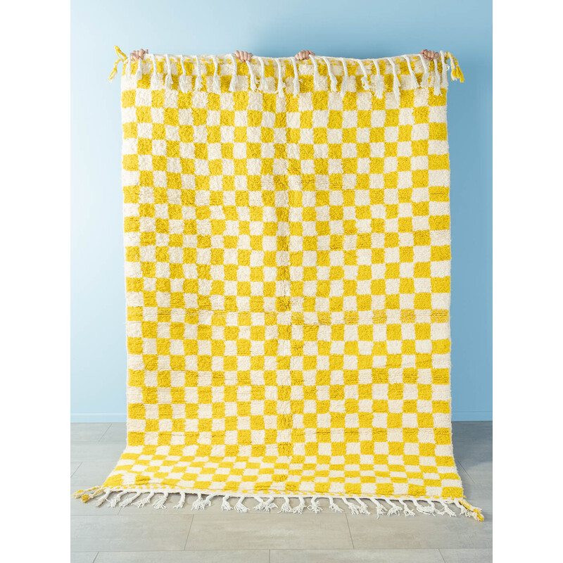 Alfombra bereber de lana Vintage Bright Lemon Check