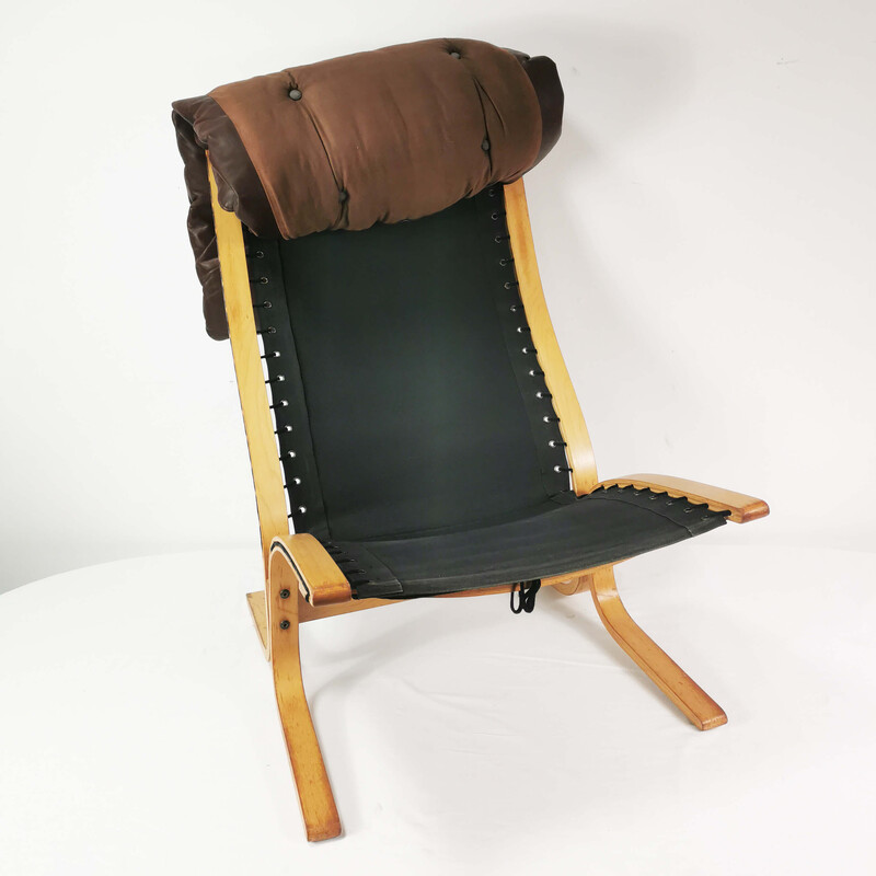 Vintage beukenhouten en lederen fauteuil van I. Relling voor Westnof, Noorwegen 1970