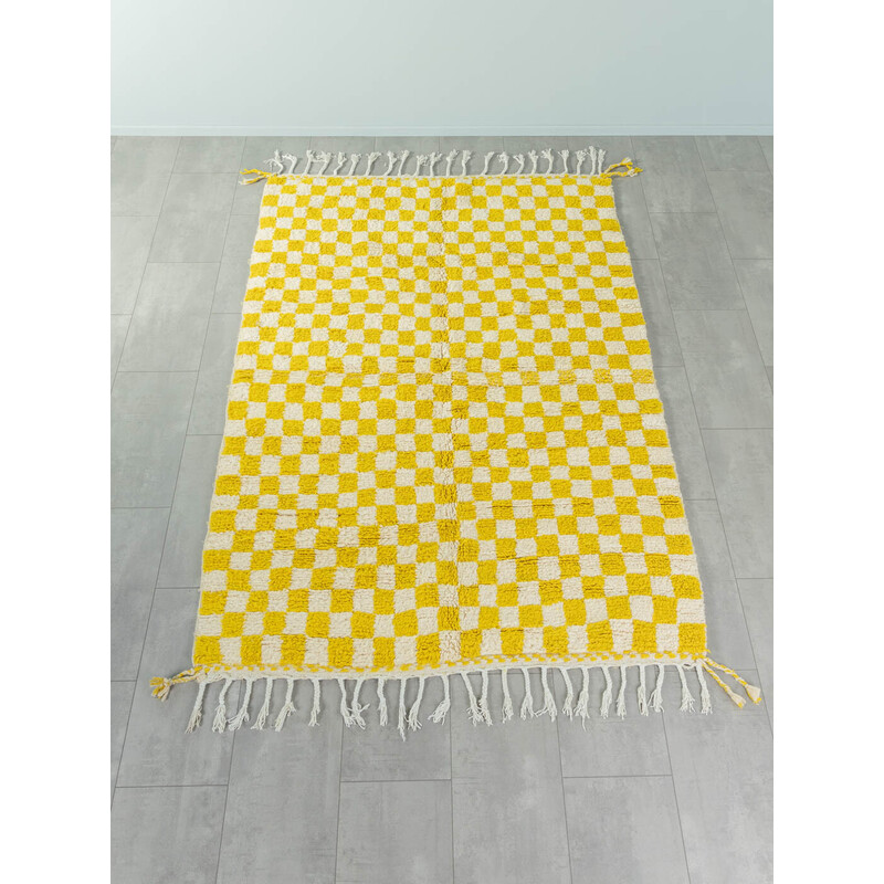 Vintage Bright Lemon Check wool berber rug