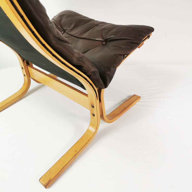Vintage beech wood and leather armchair by I. Relling for Westnof, Norway 1970s