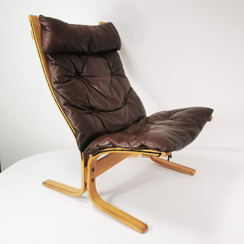 Fauteuil vintage en bois de hêtre et cuir par I. Relling pour Westnof, Norvège 1970