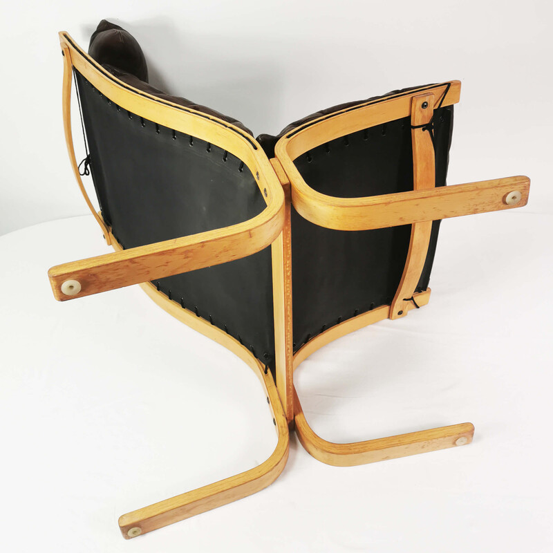 Vintage beech wood and leather armchair by I. Relling for Westnof, Norway 1970s