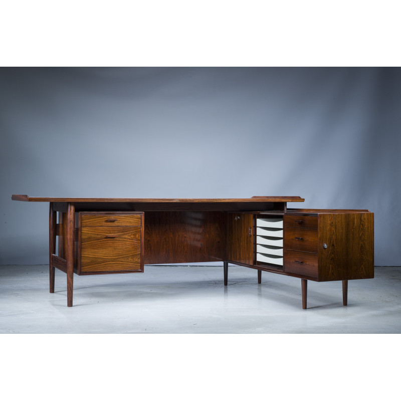 Vintage executive desk with sideboard in rosewood by Arne Vodder for Sibast Møbelfabrik, Denmark 1950-1960s