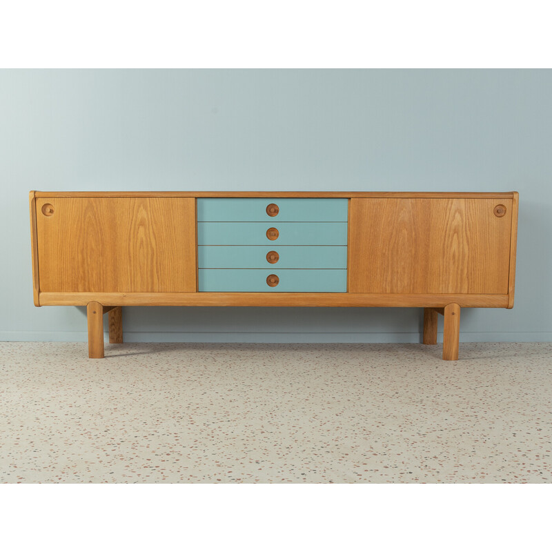 Vintage oakwood sideboard with two sliding doors by H.W. Klein for Bramin, 1970s