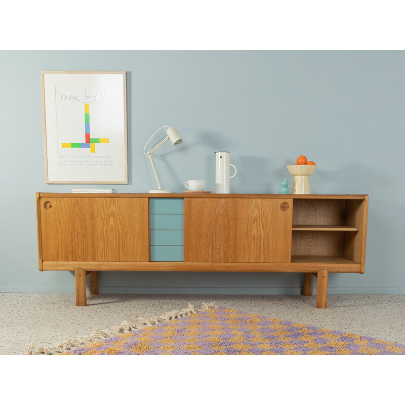 Vintage oakwood sideboard with two sliding doors by H.W. Klein for Bramin, 1970s