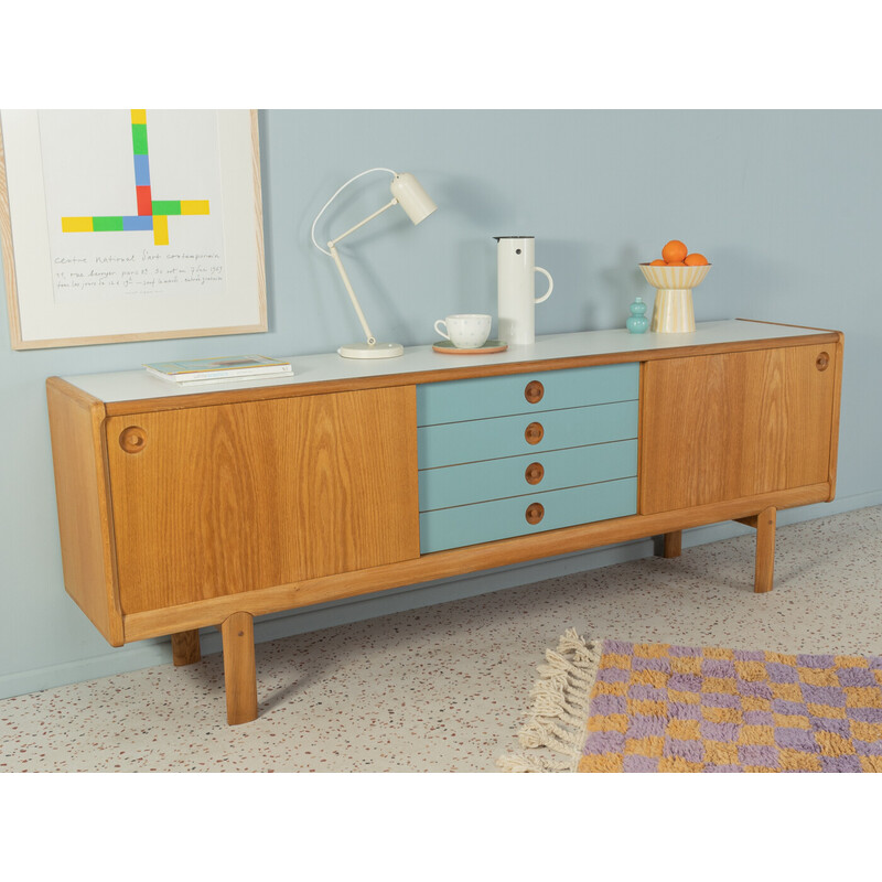 Vintage eikenhouten dressoir met twee schuifdeuren van H.W. Klein voor Bramin, 1970