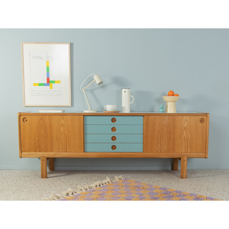 Vintage oakwood sideboard with two sliding doors by H.W. Klein for Bramin, 1970s