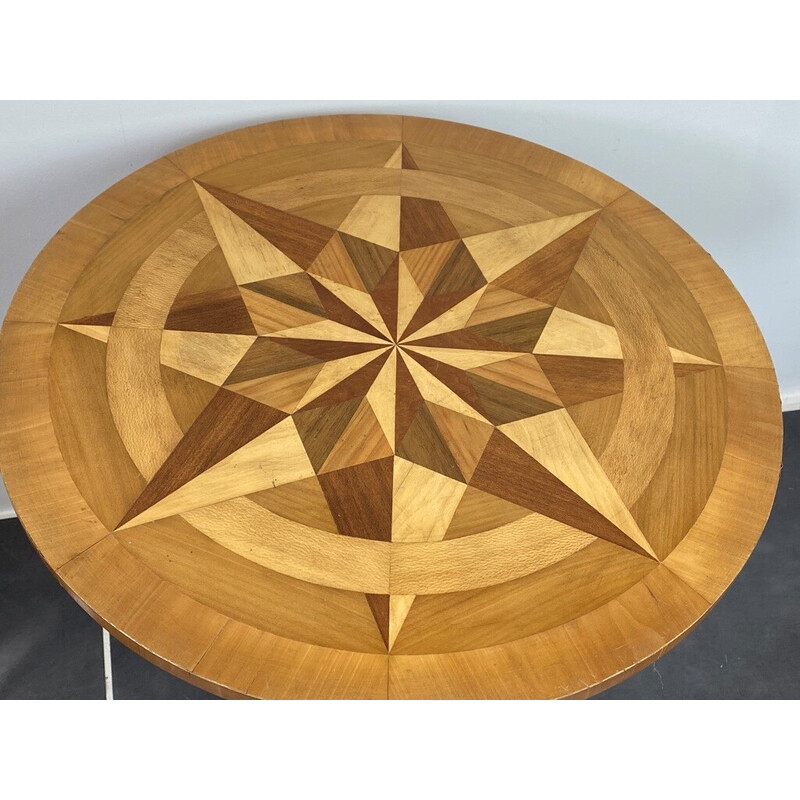 Vintage tripod pedestal table with marquetry, 1950