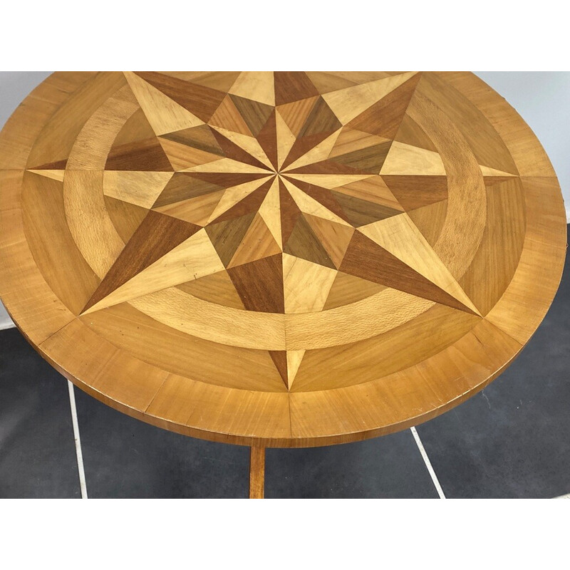 Vintage tripod pedestal table with marquetry, 1950