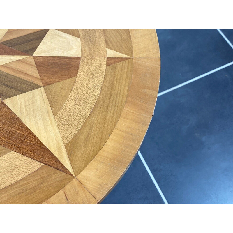 Vintage tripod pedestal table with marquetry, 1950