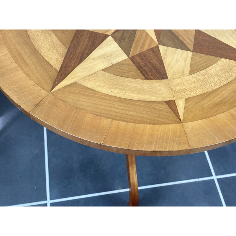 Vintage tripod pedestal table with marquetry, 1950