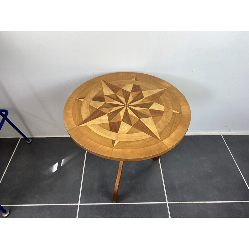 Vintage tripod pedestal table with marquetry, 1950