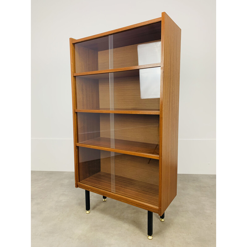 Vintage wood and glass bookcase, 1950