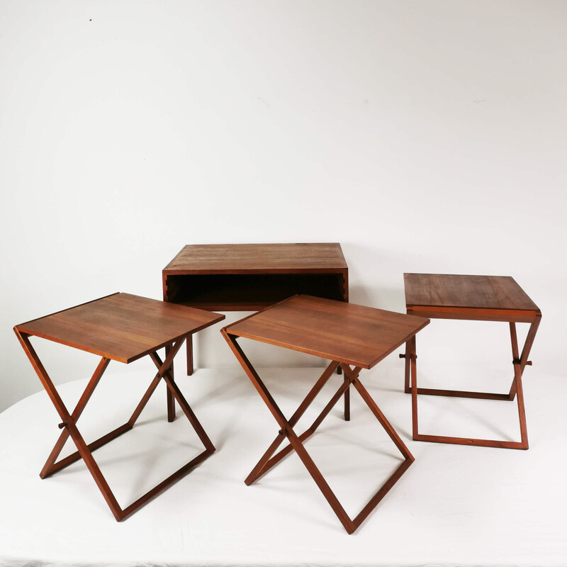 Conjunto de 3 mesas laterais de teca vintage por I. Wikkelso para Cfc Silkeborg, Dinamarca Anos 60