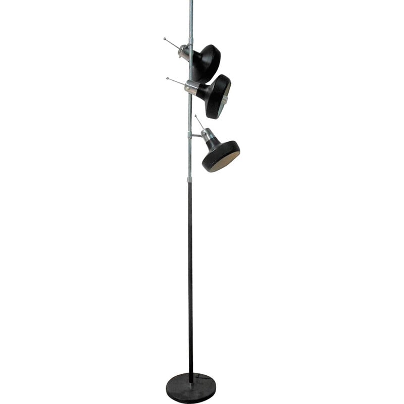 Floor lamp in aluminum and lacquered black metal - 1970s