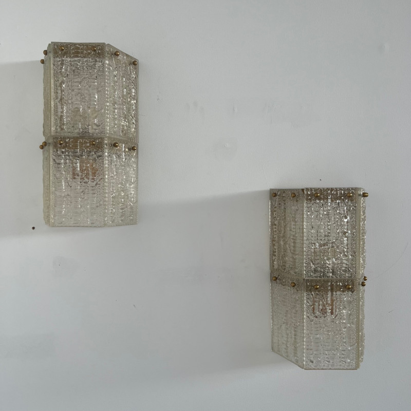 Pair of mid-century Swedish brass and glass wall lamps, 1960s