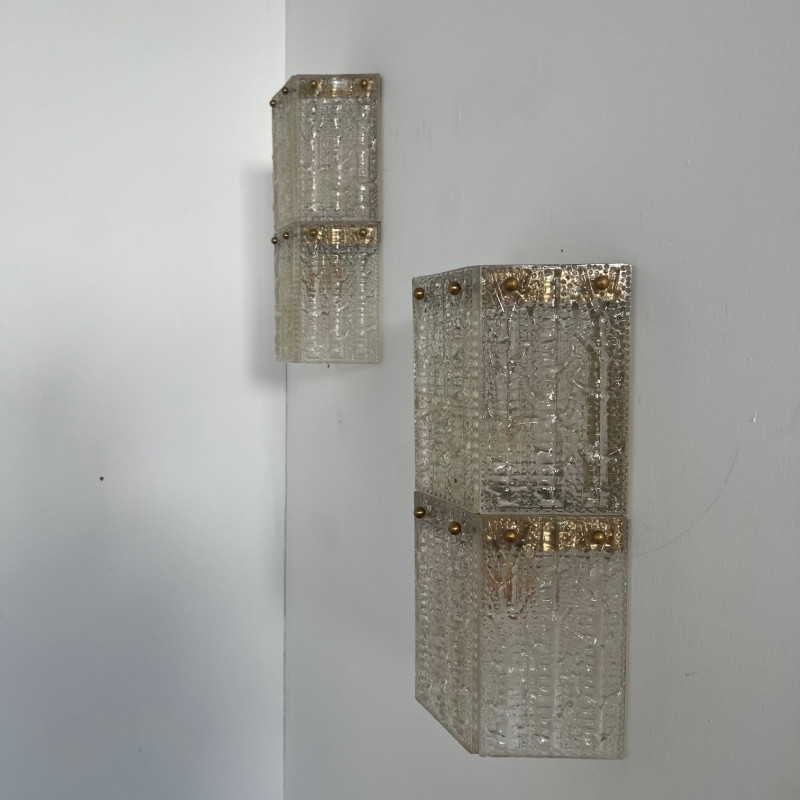 Pair of mid-century Swedish brass and glass wall lamps, 1960s