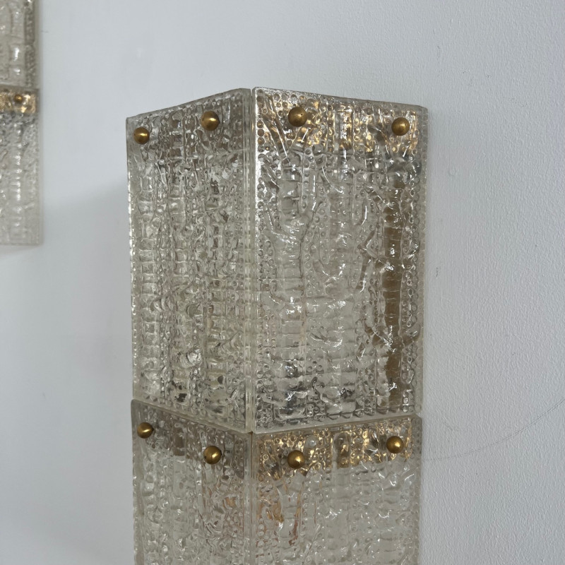 Pair of mid-century Swedish brass and glass wall lamps, 1960s