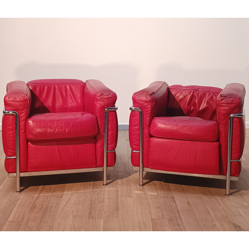 Pair of vintage Lc2 armchairs by Le Corbusier for Cassina, 1980