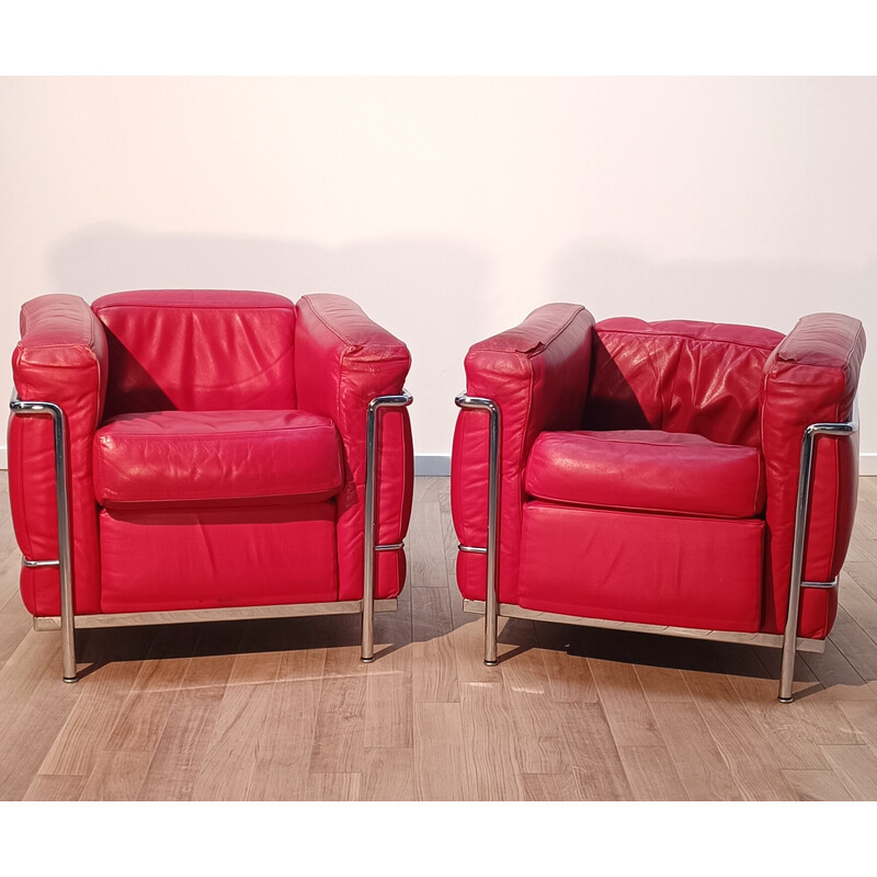 Pair of vintage Lc2 armchairs by Le Corbusier for Cassina, 1980