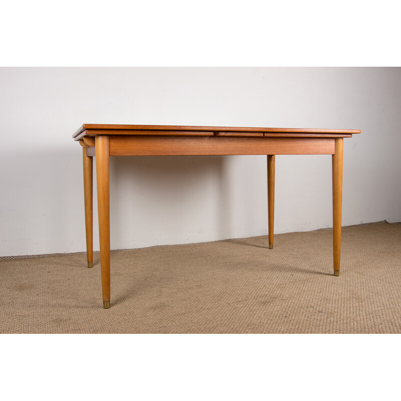 Table extensible Scandinave vintage en teck et sycomore, Danemark 1960