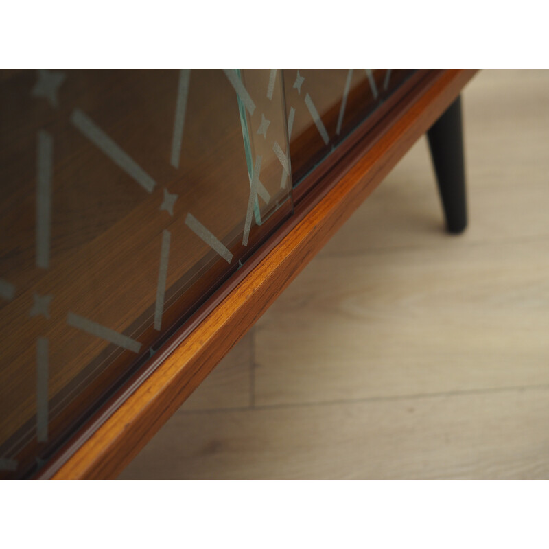 Vintage teak highboard with sliding glass doors, Denmark 1970s