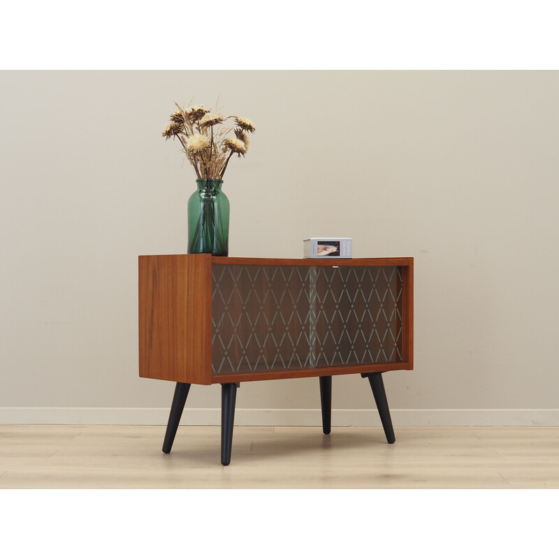 Credenza vintage in teak con ante scorrevoli in vetro, Danimarca 1970