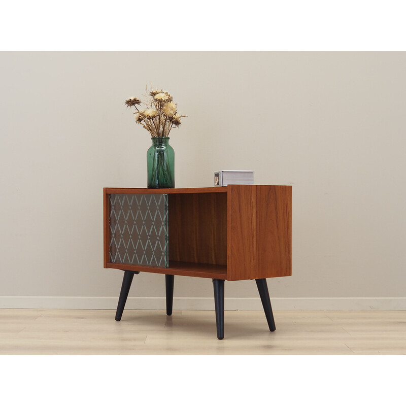 Credenza vintage in teak con ante scorrevoli in vetro, Danimarca 1970