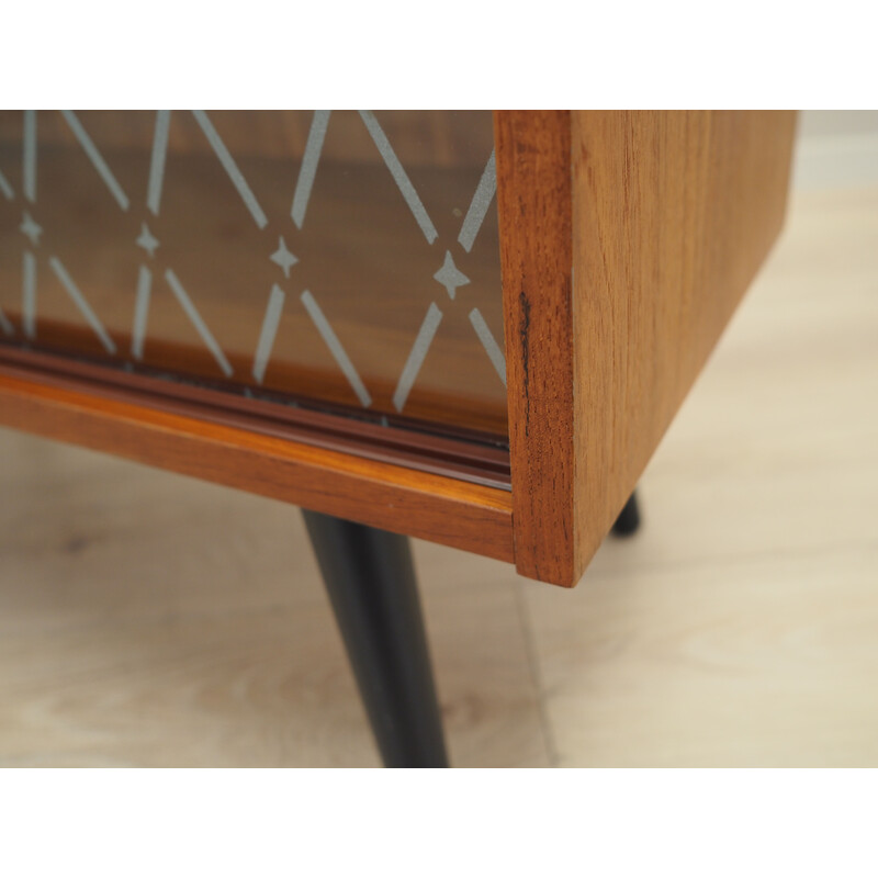 Vintage teak highboard with sliding glass doors, Denmark 1970s