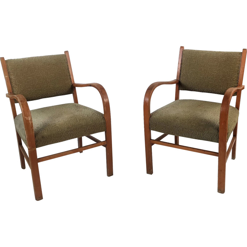 Paar Duitse fauteuils uit het midden van de eeuw in kaki, jaren 1950