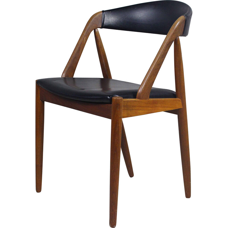 Silla vintage de teca y cuero de Kai Kristiansen para Schou Andersen, Dinamarca 1960