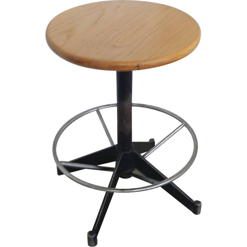 Vintage swivel iron and beechwood stool