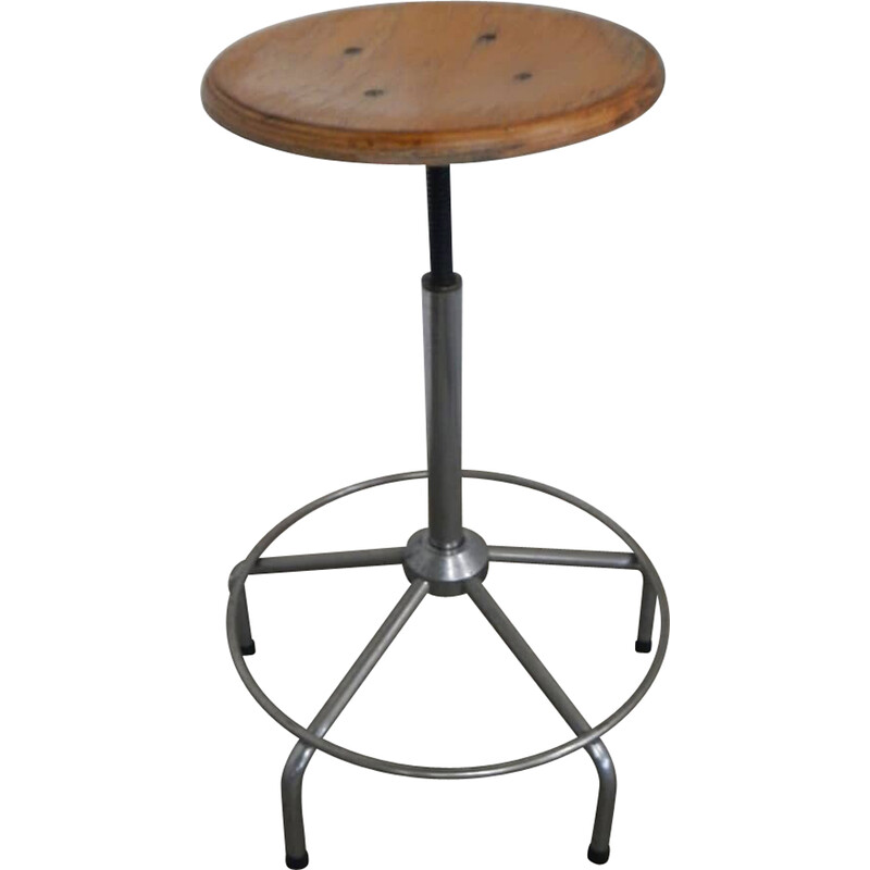 Vintage iron and beechwood swivel stool