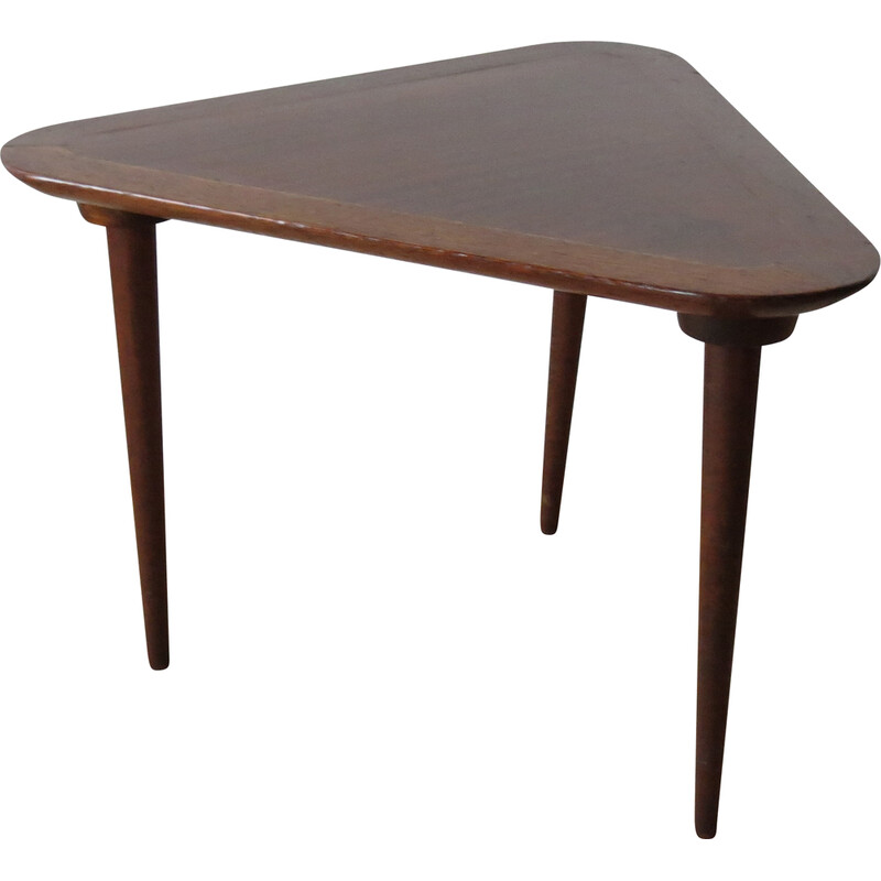 Mid century three legged triangle mahogany side table, 1950s