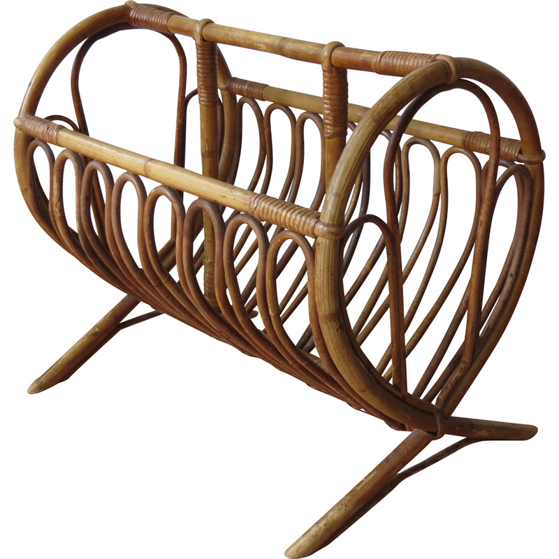 Vintage bamboo magazine rack, Italy 1960s