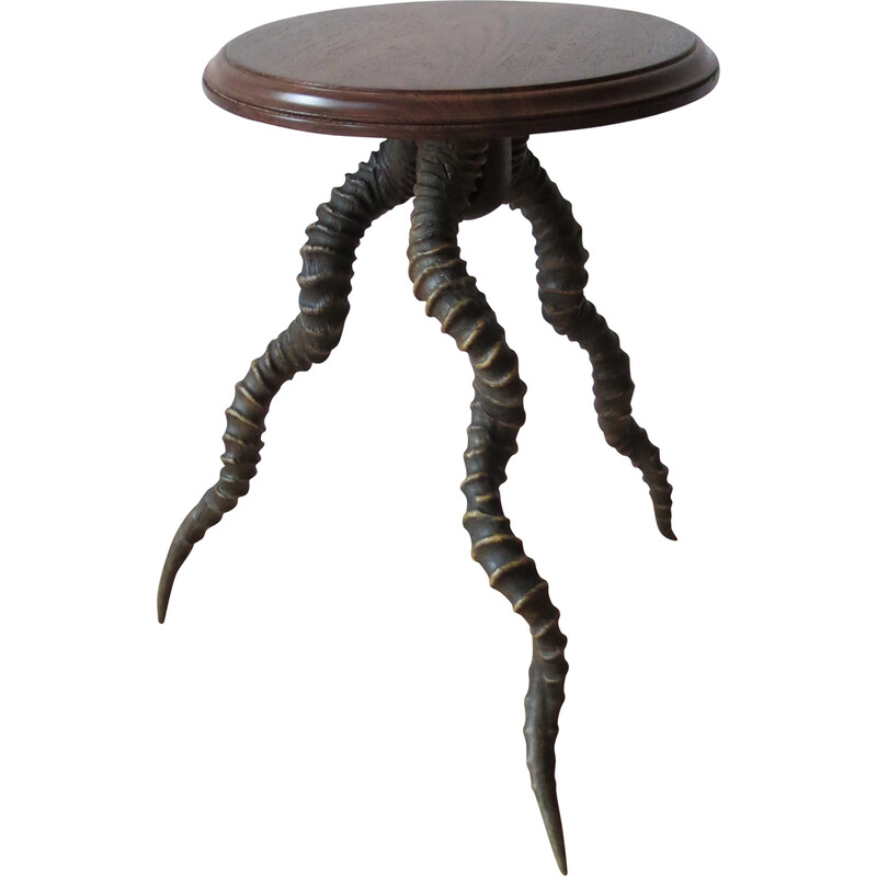 Vintage Impala Horn and rosewood tripod side table, England 1880s