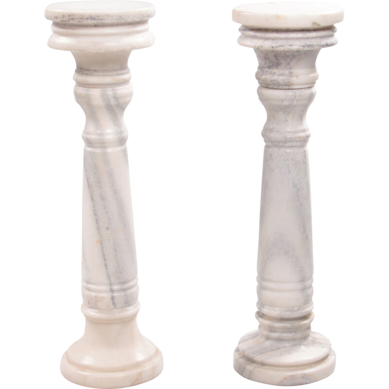Pair of vintage white marble pedestals, France 1920
