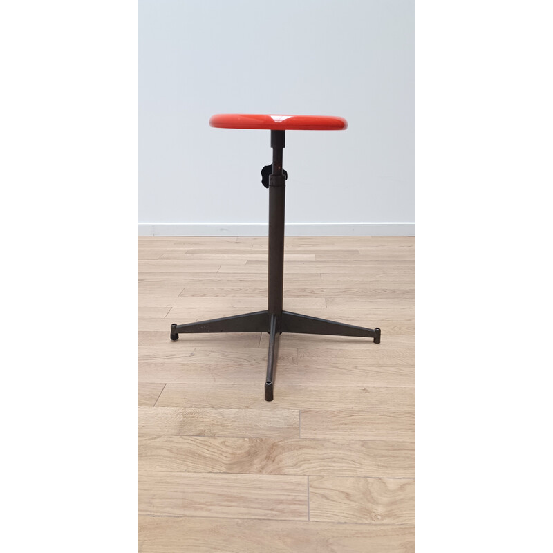 Vintage black stained metal and plastic laboratory stool