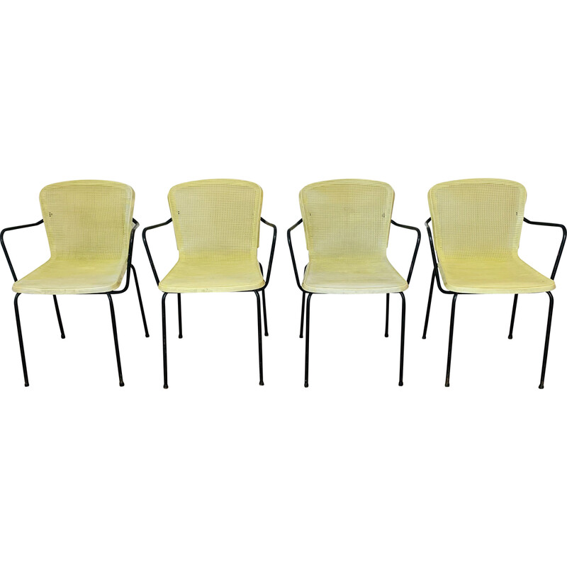 Set of 4 yellow vintage outdoor armchairs, 1970