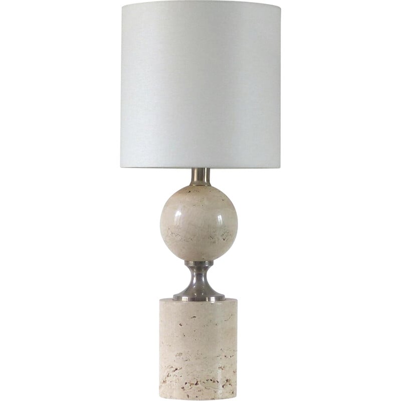 Vintage travertine and chrome table lamp by Philippe Barbier, 1970