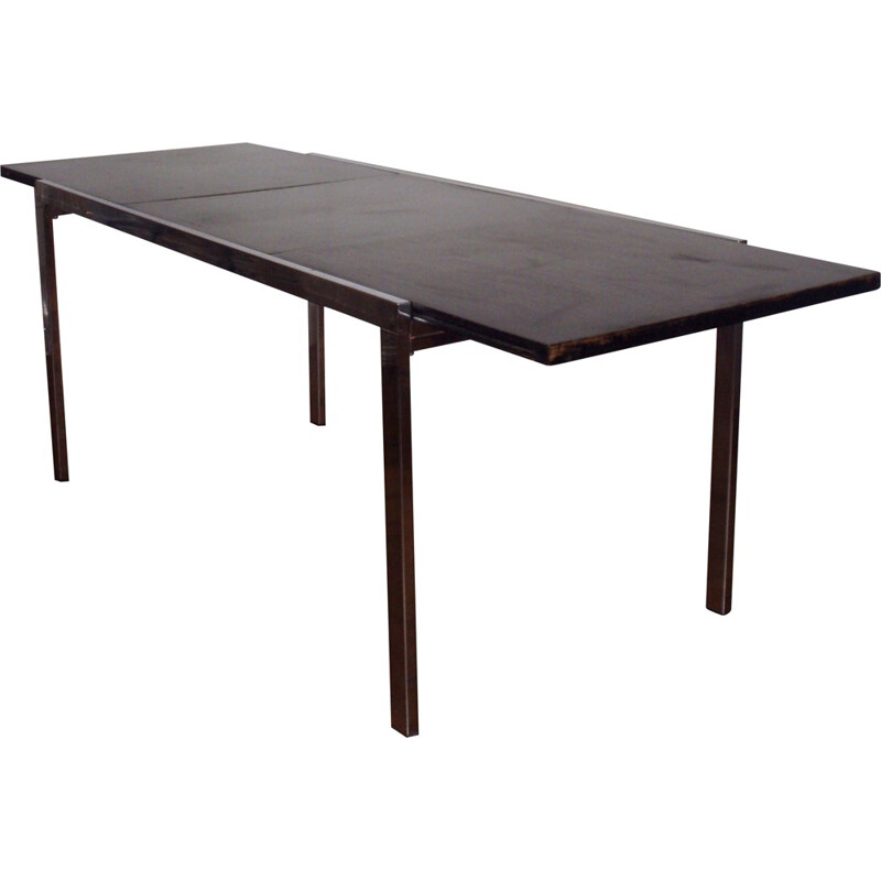 Black lacquered and chromed metal extendable dining table - 1970s